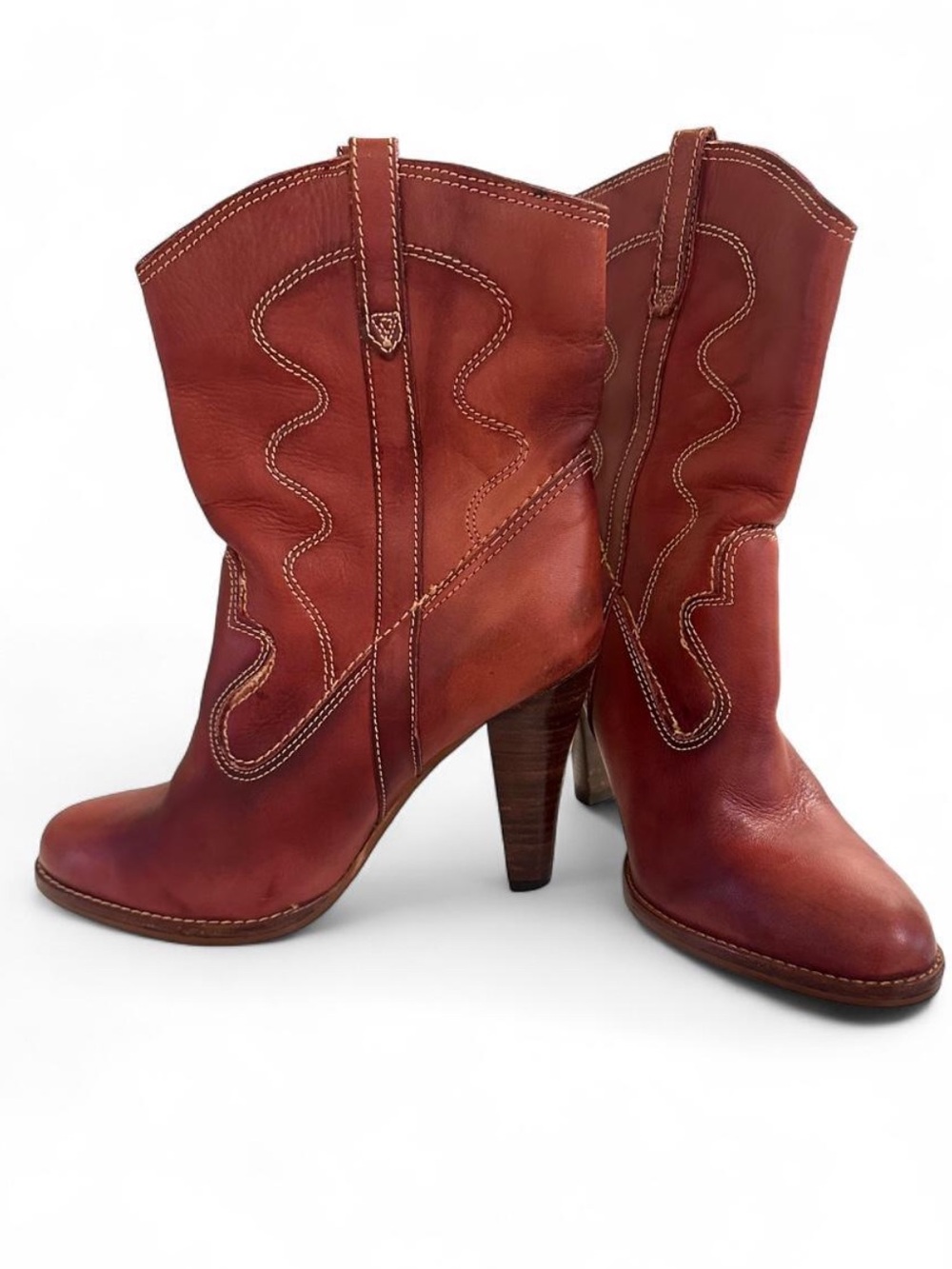 Vintage 90s Nine West Red Leather Western Boots Size 7B